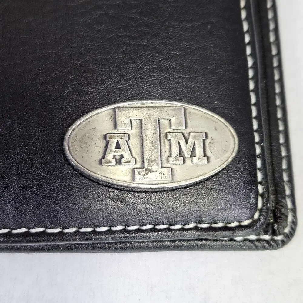 Texas A&M Pocket Notepad Organizer Bi-Fold Faux Leather Aggies Black Wallet ATM